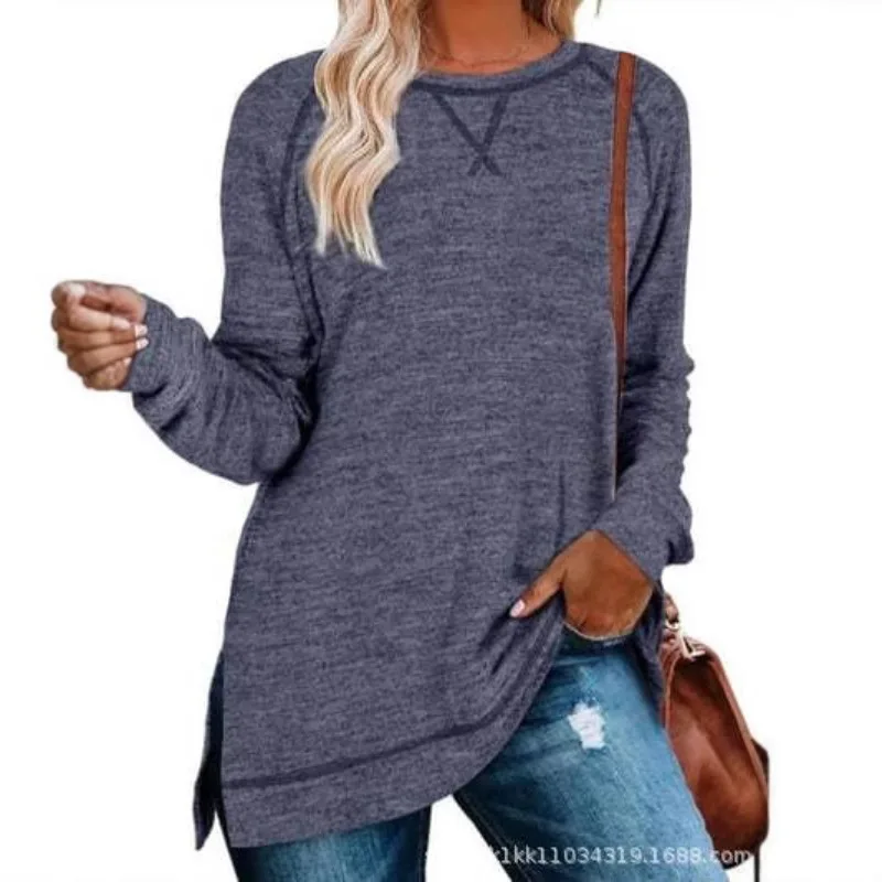 Autumn New Color Matching Cross Loose Long-sleeved Casual T-shirt Split-ended Women's Top
Autumn New Color Matching Cross Loose Long-sleeved Casual T-shirt Split-ended Women's Top