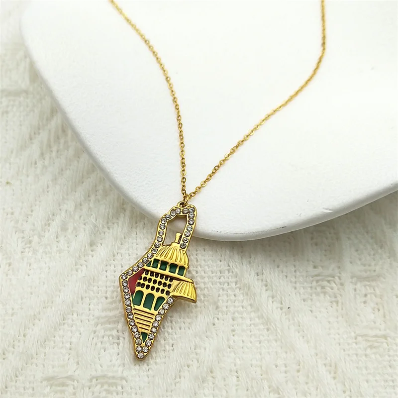 Israel Map Jerusalem Palace Colorful Enamel Rhinestone Pendant Necklace for Women Stainless Steel Gold Color Islam Jewelry
Israel Map Jerusalem Palace Colorful Enamel Rhinestone Pendant Necklace for Women Stainless Steel Gold Color Islam Jewelry