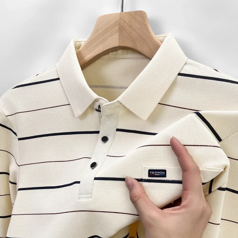 New Spring Men's Business Casual Pocket Lapel Polo Long Sleeve Fashion Striped Designer T-shirt Comfortable Top
New Spring Men's Business Casual Pocket Lapel Polo Long Sleeve Fashion Striped Designer T-shirt Comfortable Top