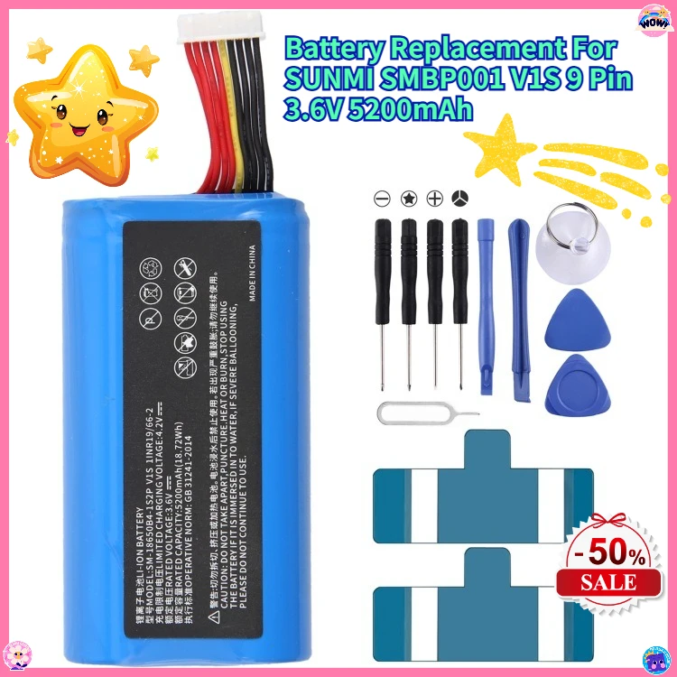 Compatible with SUNMI SMBP001 V1S 9 Pin 3.6V 5200mAh Replacement Battery
Compatible with SUNMI SMBP001 V1S 9 Pin 3.6V 5200mAh Replacement Battery