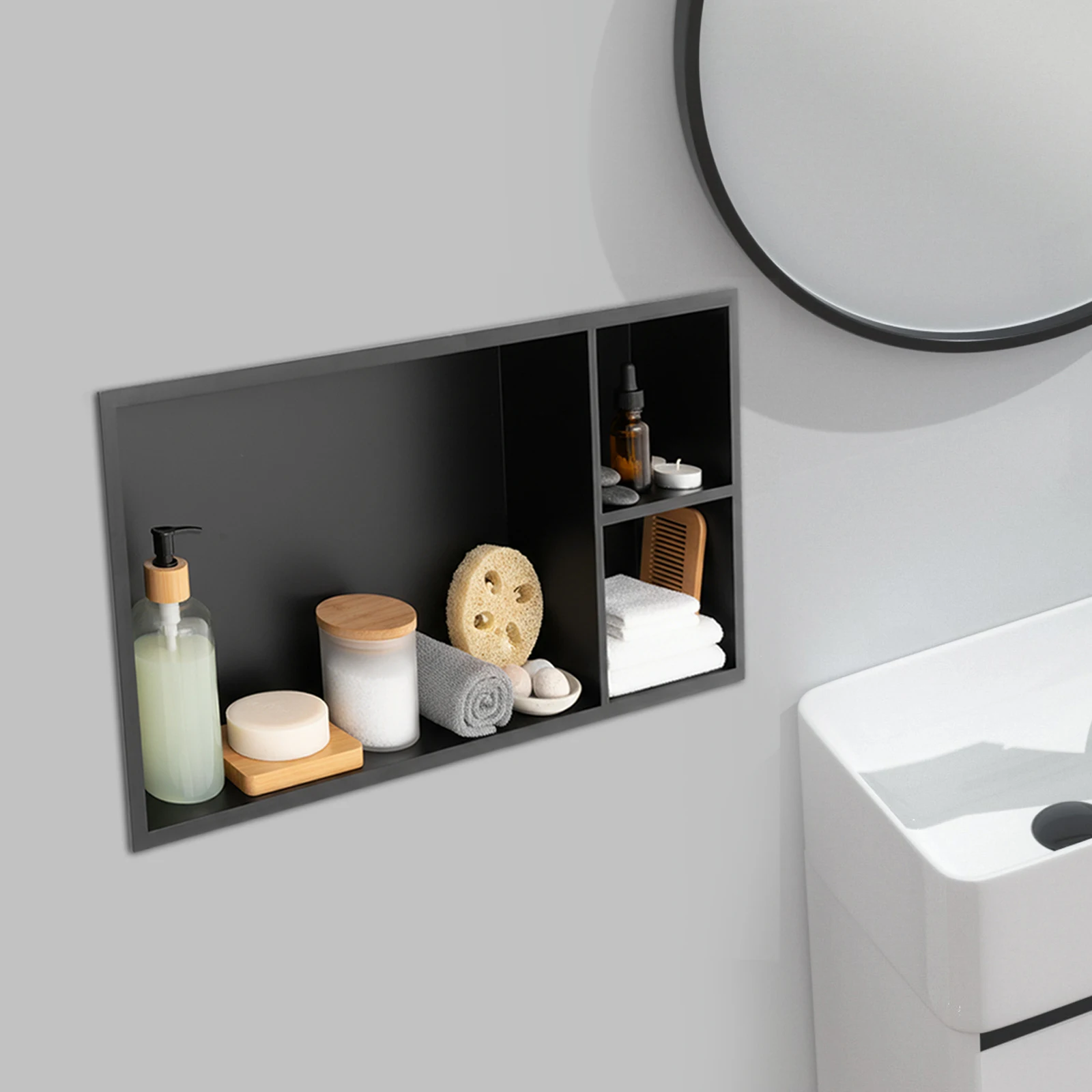 Black 44.09 Lbs Load-bearing Wall Niche Wall Embedded Mounted Recessed Niche for Bathroom Storage
Black 44.09 Lbs Load-bearing Wall Niche Wall Embedded Mounted Recessed Niche for Bathroom Storage