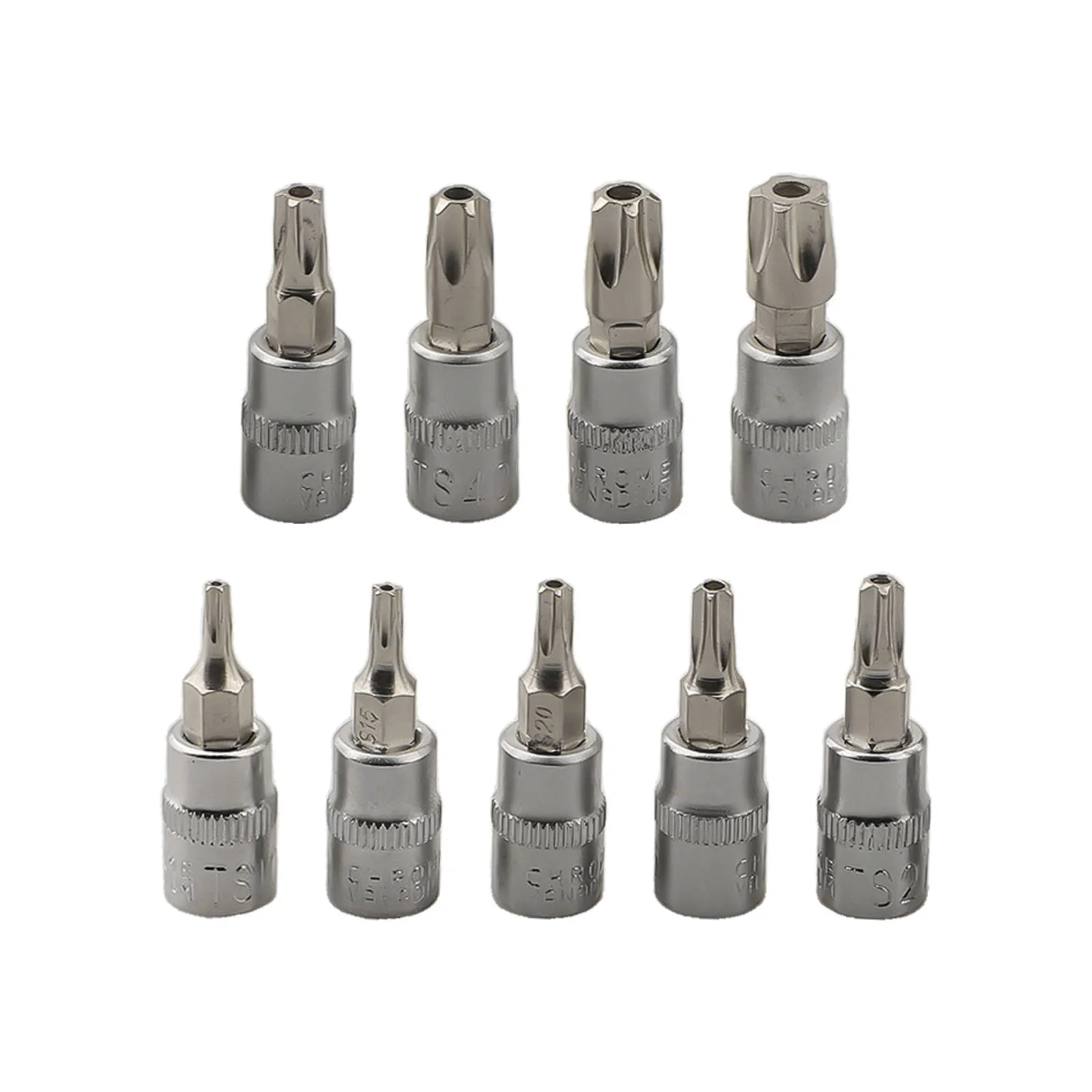 9pcs/set 5 Point Star Torx Screwdriver Bit 1/4 Inch Drive Socket Pentalobe TS10 TS15 TS20 TS25 TS27 TS30 TS40 TS45 TS50 HandTool
9pcs/set 5 Point Star Torx Screwdriver Bit 1/4 Inch Drive Socket Pentalobe TS10 TS15 TS20 TS25 TS27 TS30 TS40 TS45 TS50 HandTool