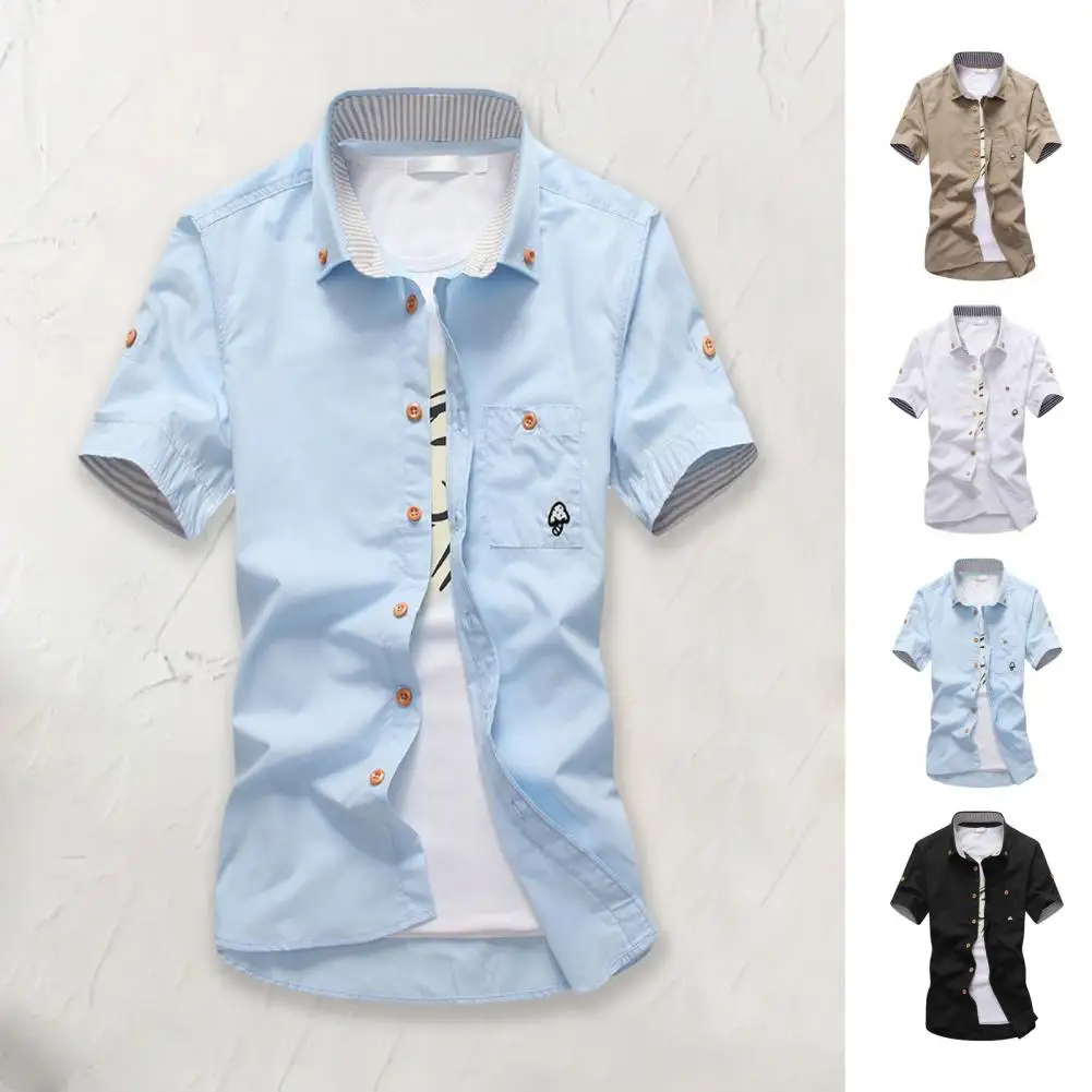 Button-down Collar Men Shirt Men's Short Sleeve Cargo Shirt with Striped Print Mushroom Embroidery Single-breasted for Travel
Button-down Collar Men Shirt Men's Short Sleeve Cargo Shirt with Striped Print Mushroom Embroidery Single-breasted for Travel