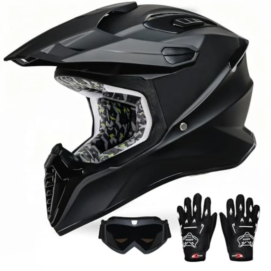 Youth off-road motocross helmet set: DOT-approved full-face dirt bike helmet with visor, goggles gloves matte black polycarbona
Youth off-road motocross helmet set: DOT-approved full-face dirt bike helmet with visor, goggles gloves matte black polycarbona
