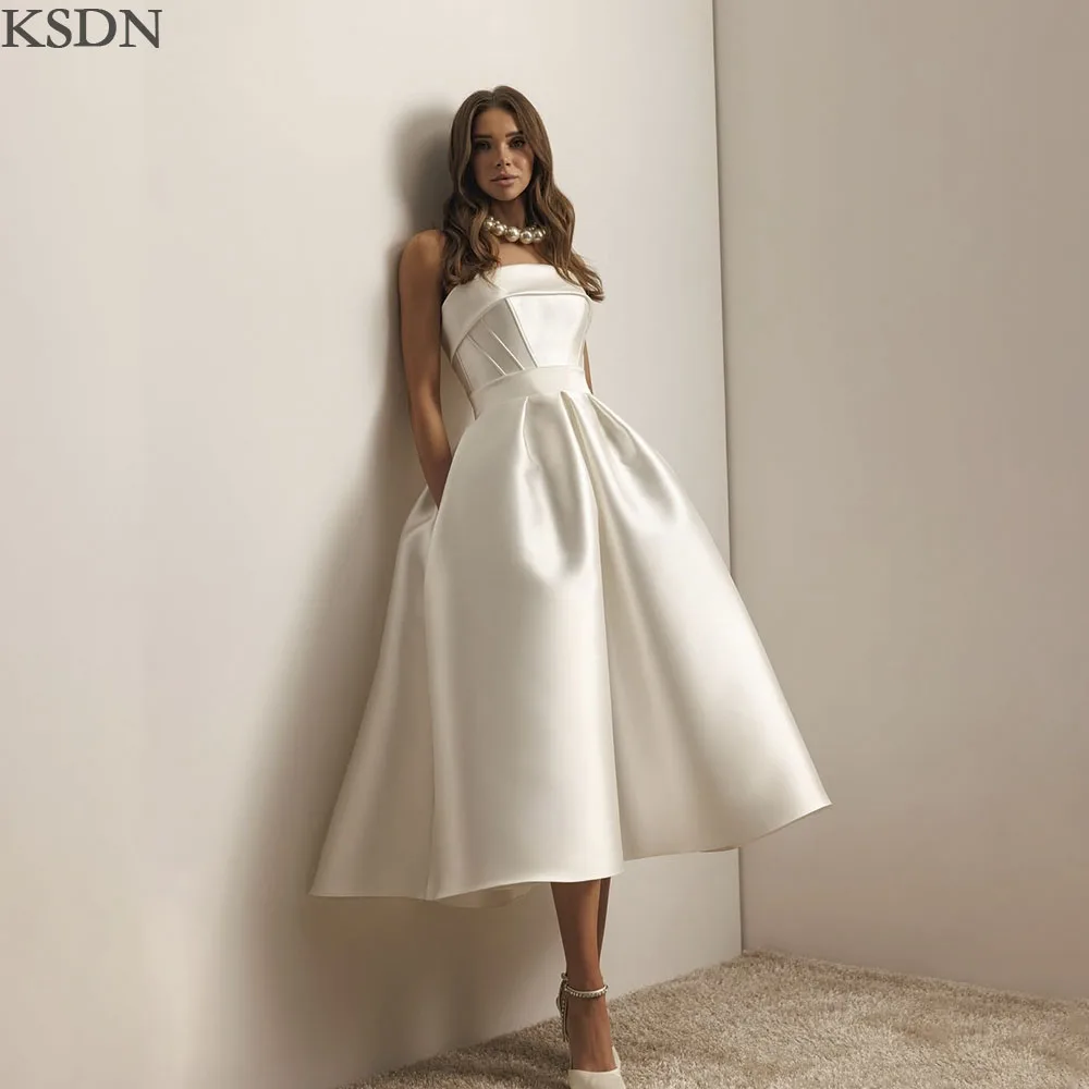 KSDN Elegant Strapless Evening Dresses Customzied A-Line Sleeveless Tea-Length Draped Gowns Princess Birthday Party Dress 2025
KSDN Elegant Strapless Evening Dresses Customzied A-Line Sleeveless Tea-Length Draped Gowns Princess Birthday Party Dress 2025