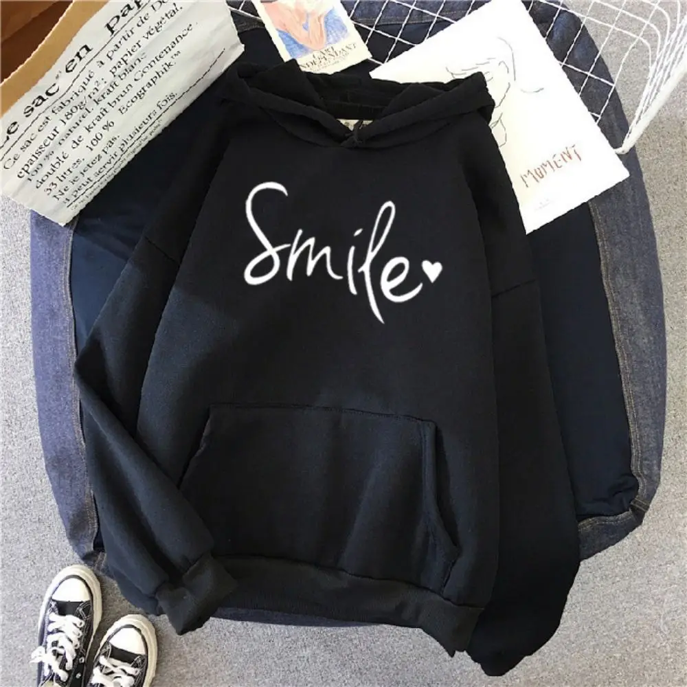 Long-sleeved Women Pullover Hoodie with Drawstring Hat Smile Printed Casual Sweatshirt Loose Style with Front Pocket
Long-sleeved Women Pullover Hoodie with Drawstring Hat Smile Printed Casual Sweatshirt Loose Style with Front Pocket