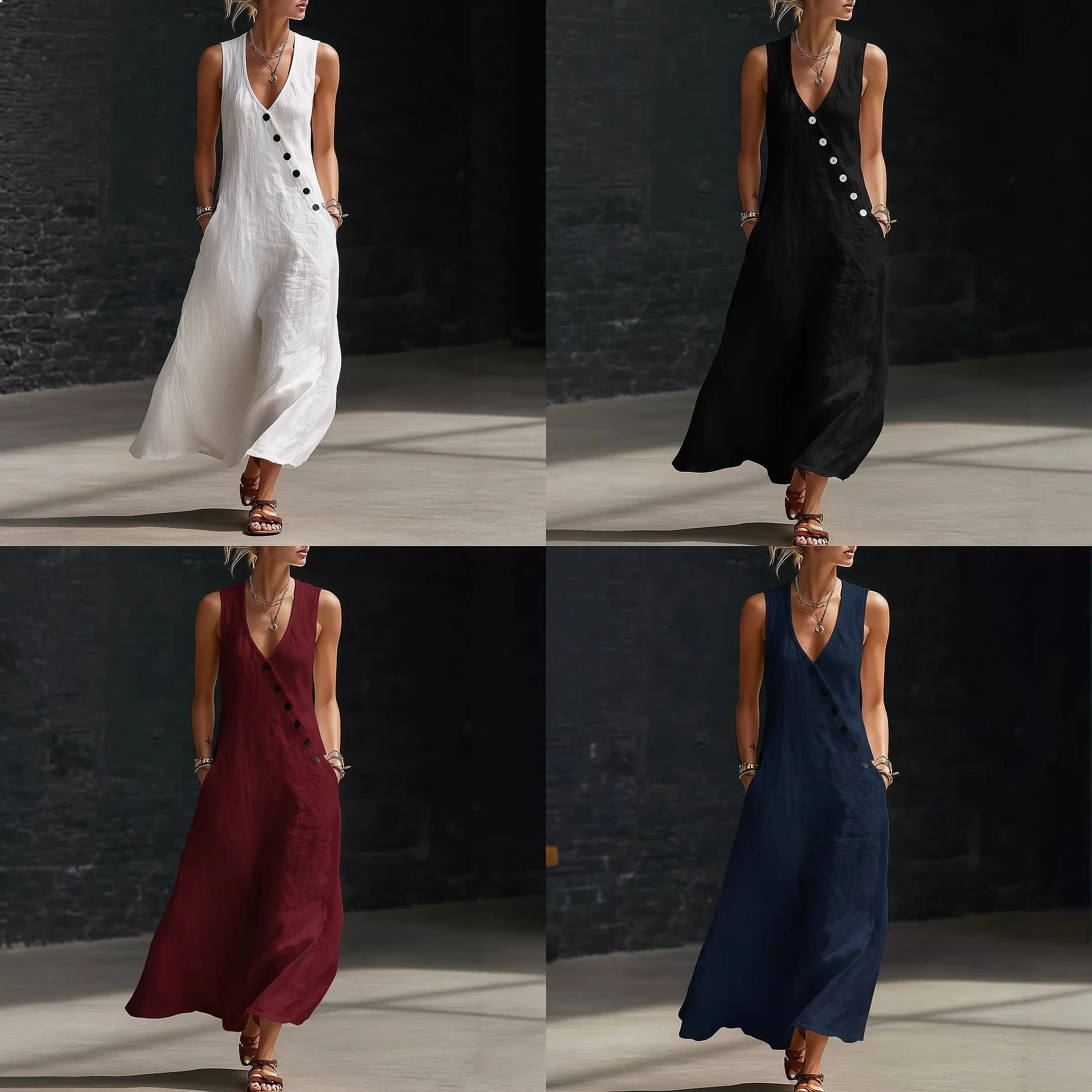 Sleeveless V Neck Linen Long Dress Casual Loose Maxi Dresses Spring Summer
Sleeveless V Neck Linen Long Dress Casual Loose Maxi Dresses Spring Summer