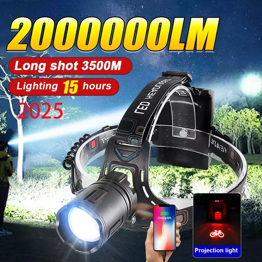 2000000LM Most Powerful Led Headlight 800W LED Strong Light Head Flashlight Rechargeable Zoom Headlamp Spotlight Hunting Fishing
2000000LM Most Powerful Led Headlight 800W LED Strong Light Head Flashlight Rechargeable Zoom Headlamp Spotlight Hunting Fishing