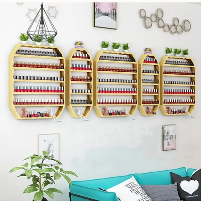 Nail Salon Furniture Modern Hanging Iron Storage Gold Shelf Wall Nail Display Rack 
Nail Salon Furniture Modern Hanging Iron Storage Gold Shelf Wall Nail Display Rack