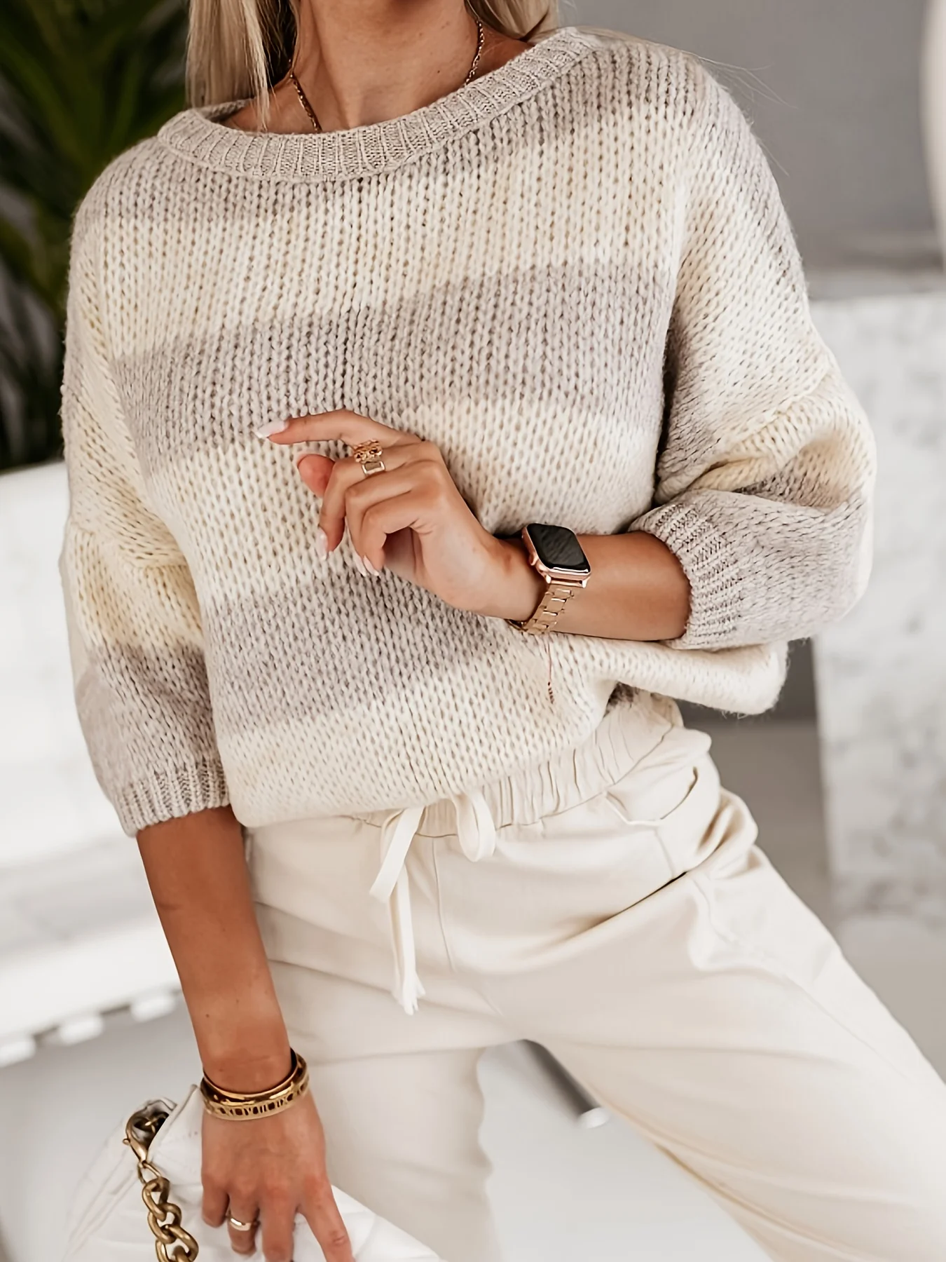 Female long-sleeved loose striped knitted pullover simple casual versatile spring autumn knitted sweater
Female long-sleeved loose striped knitted pullover simple casual versatile spring autumn knitted sweater