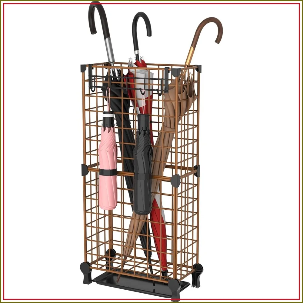 Umbrella Stand Freestanding, Metal Square Umbrella Rack Organizer with Removable Drip Tray, Hooks
Umbrella Stand Freestanding, Metal Square Umbrella Rack Organizer with Removable Drip Tray, Hooks