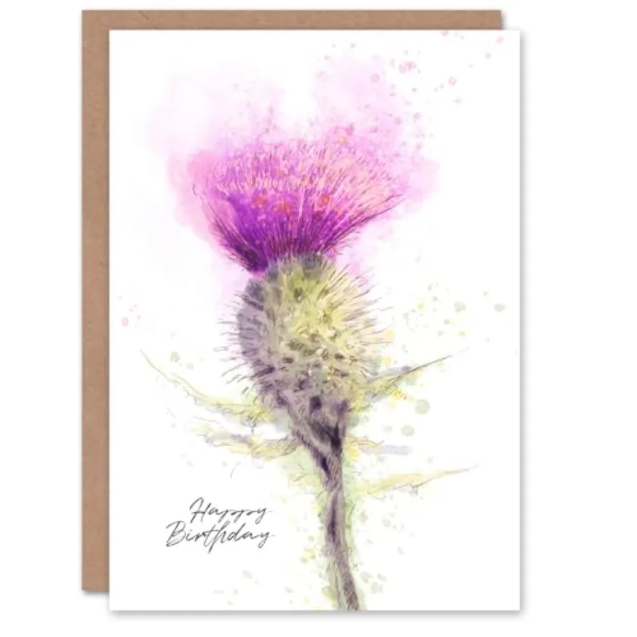 Happy Birthday Scottish Thistle Flower Watercolor Birthday Card
Happy Birthday Scottish Thistle Flower Watercolor Birthday Card