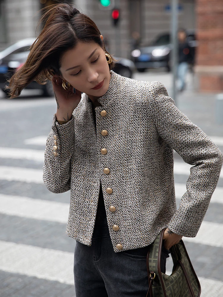 Fashion Classic Small Stand Collar Tweed Chic Coat Women's Spring Autumn Grey Tweed Coat Women Winter Jacket Clothes 2023
Fashion Classic Small Stand Collar Tweed Chic Coat Women's Spring Autumn Grey Tweed Coat Women Winter Jacket Clothes 2023
