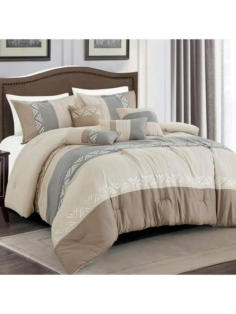 7 Pieces Embroidered Geometric Patchwork Bedding Set Taupe Gray Modern Decorative Pillow Set
7 Pieces Embroidered Geometric Patchwork Bedding Set Taupe Gray Modern Decorative Pillow Set