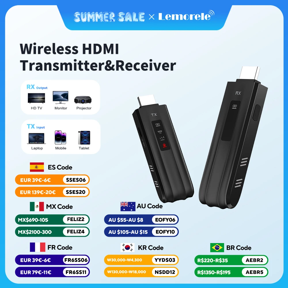 Lemorele 50m Wireless HDMI Transceiver 1080P Video Transmitter Receiver Extender Kit for Laptop Camera TV Projector Monitor
Lemorele 50m Wireless HDMI Transceiver 1080P Video Transmitter Receiver Extender Kit for Laptop Camera TV Projector Monitor
