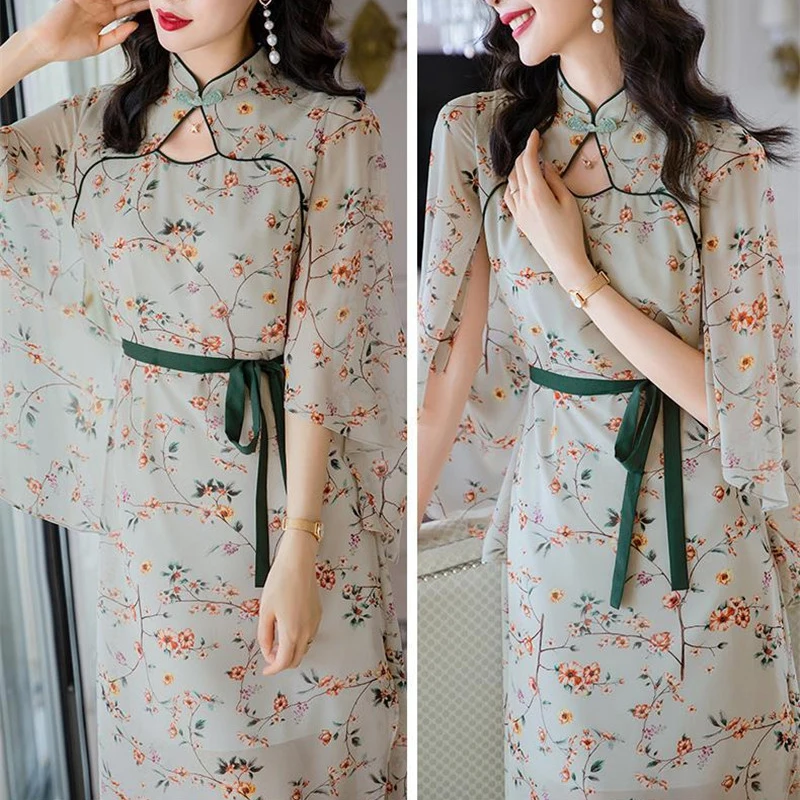 Summer Women Chiffon Floral Cheongsam Oriental Evening Party Qipao Vintage Floral Print Chinese Style Dress
Summer Women Chiffon Floral Cheongsam Oriental Evening Party Qipao Vintage Floral Print Chinese Style Dress