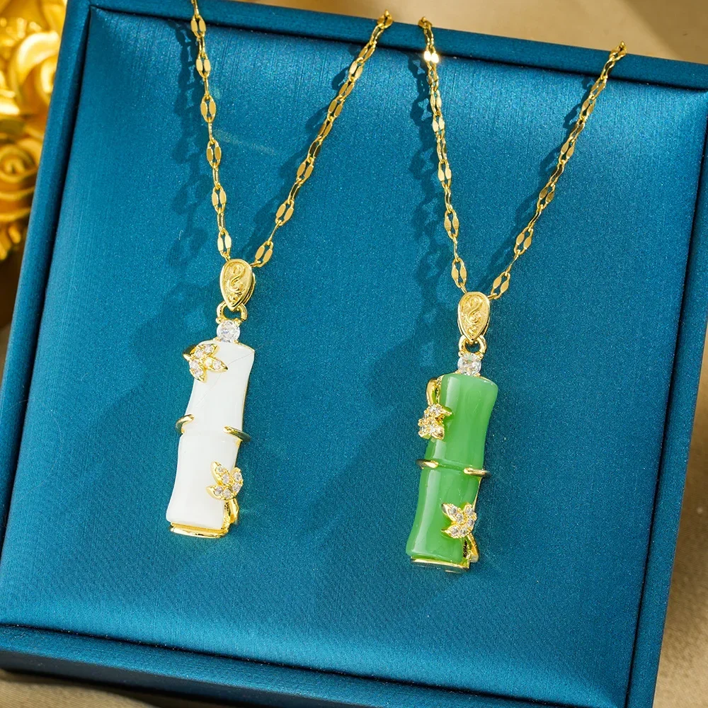 A green bambus-joint titanium steel necklace for women, a light luxury collarbone chain 9527
A green bambus-joint titanium steel necklace for women, a light luxury collarbone chain 9527