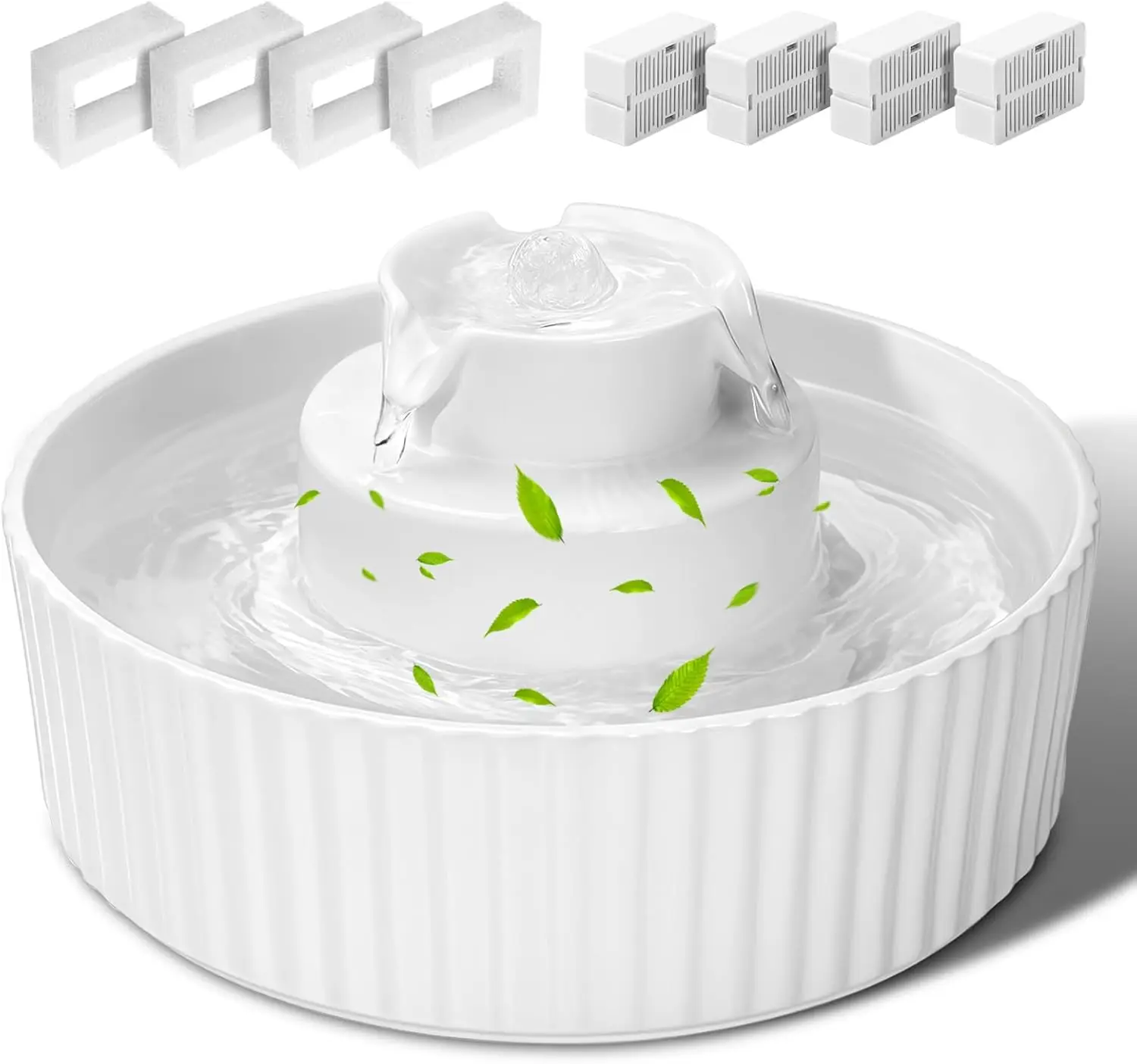 Керамический фонтан для кошек, белый диспенсер для питья для домашних животных объемом 2,1 л с тихим насосом и 4 сменными фильтрами
Керамический фонтан для кошек, белый диспенсер для питья для домашних животных объемом 2,1 л с тихим насосом и 4 сменными фильтрами