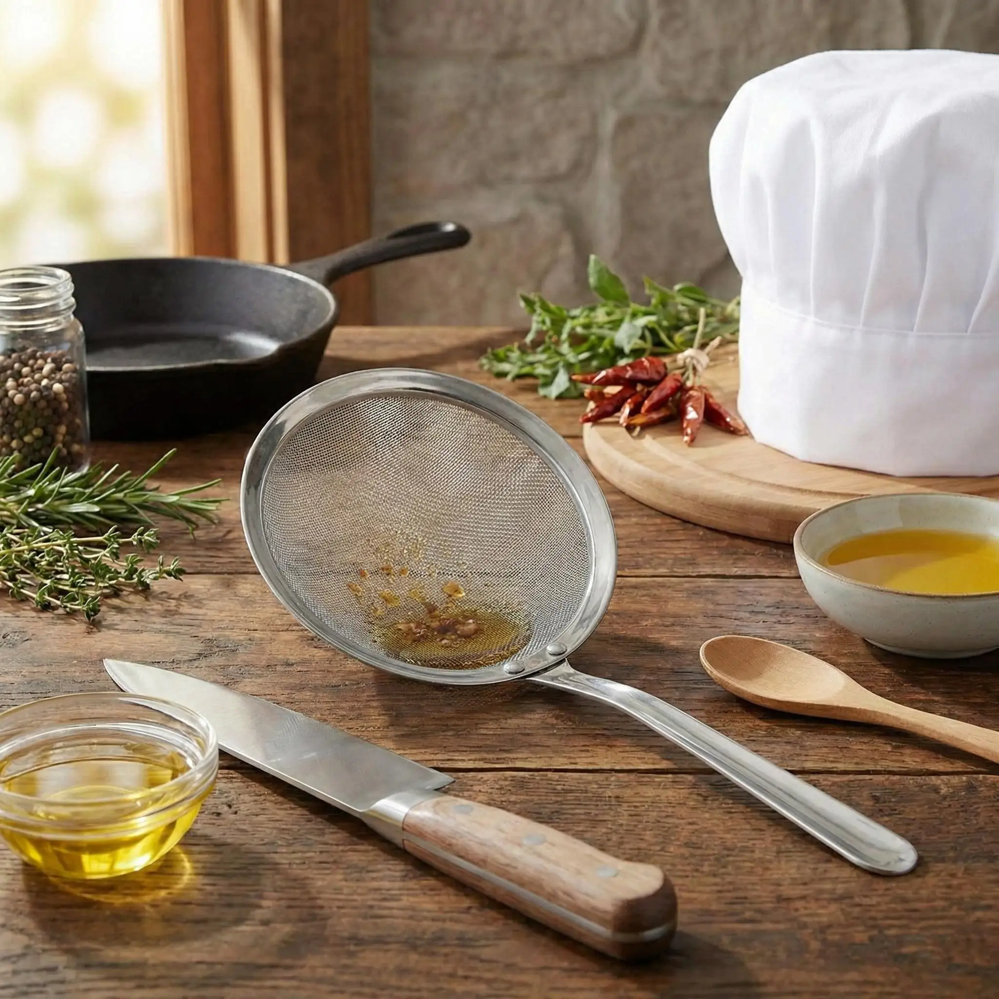 Kitchen Essential Stainless Steel Oil Skimming Ladle - Fine Mesh Strainer with Long Handle, Efficiently Removes Oil Residue
Kitchen Essential Stainless Steel Oil Skimming Ladle - Fine Mesh Strainer with Long Handle, Efficiently Removes Oil Residue
