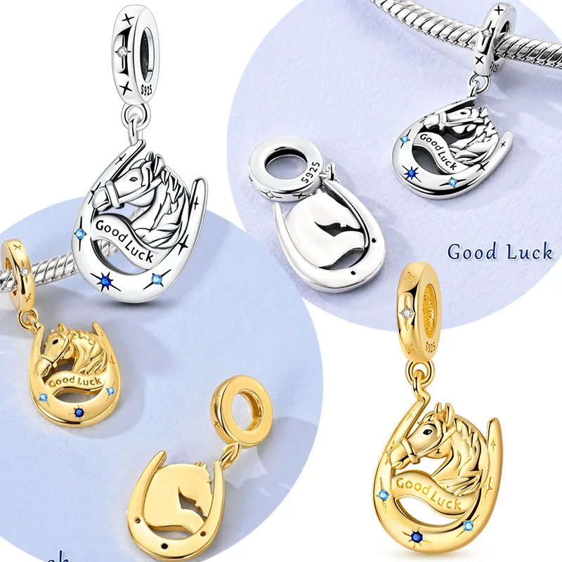 925 Sterling Silver Charm Beads Golden Lucky Horseshoe Pendant Fit Original Bracelet For Women DIY Jewelry Silver Gift
925 Sterling Silver Charm Beads Golden Lucky Horseshoe Pendant Fit Original Bracelet For Women DIY Jewelry Silver Gift