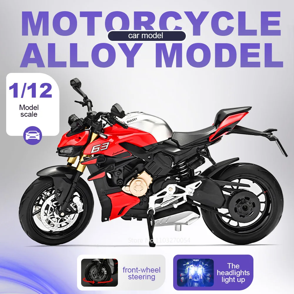 1:12 V4S 1199 Miniature Car Model Alloy Diecast Motorcycle Front-wheel Steering Sound Light Shock Absorption Motorbike Boy Gifts
1:12 V4S 1199 Miniature Car Model Alloy Diecast Motorcycle Front-wheel Steering Sound Light Shock Absorption Motorbike Boy Gifts