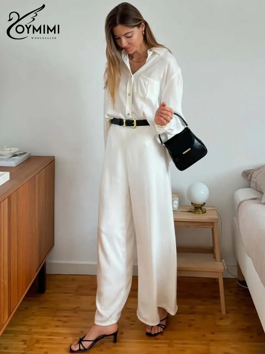 Oymimi Casual White 2 Piece Sets Woman Outfit Fashion Long Sleeve Pockets Button Shirts And High Waist Straight Trousers Sets
Oymimi Casual White 2 Piece Sets Woman Outfit Fashion Long Sleeve Pockets Button Shirts And High Waist Straight Trousers Sets