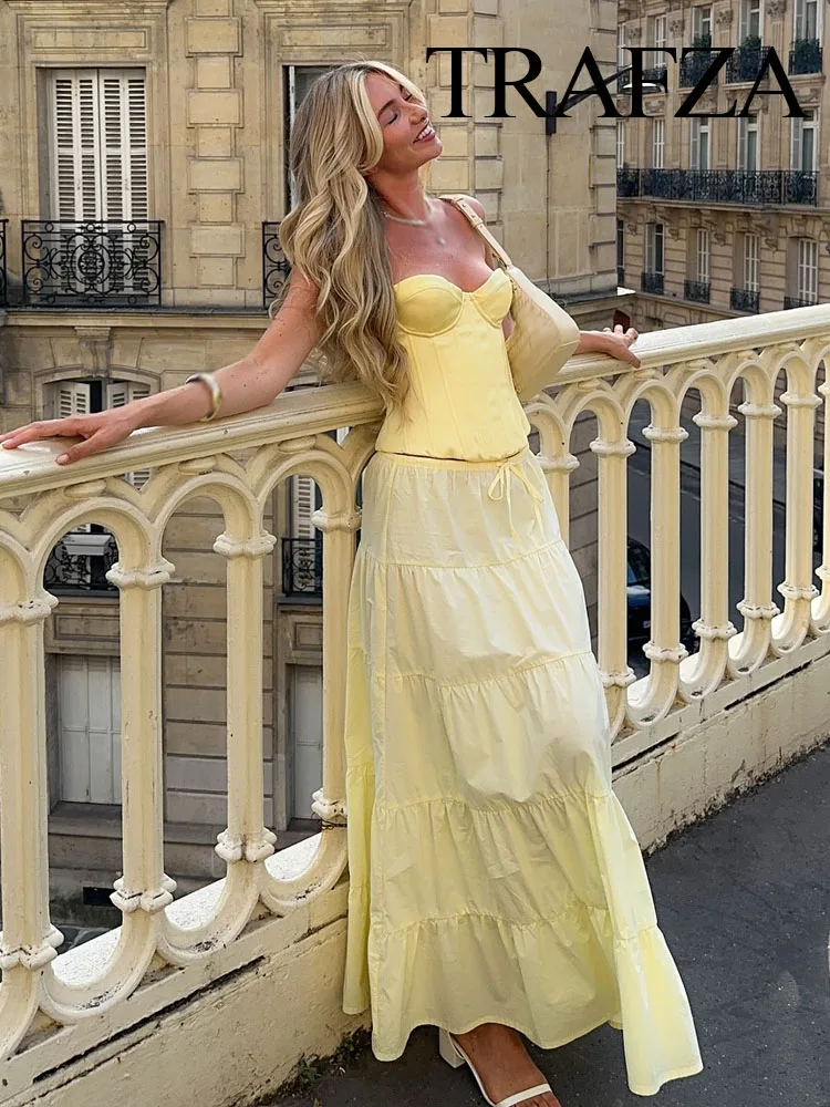 TRAFZA Women Summer Fashion Versatile Solid Cotton Layered Spliced Long Skirt Female Elegance Mid-waist Bow Lace-up Slim Skirt
TRAFZA Women Summer Fashion Versatile Solid Cotton Layered Spliced Long Skirt Female Elegance Mid-waist Bow Lace-up Slim Skirt