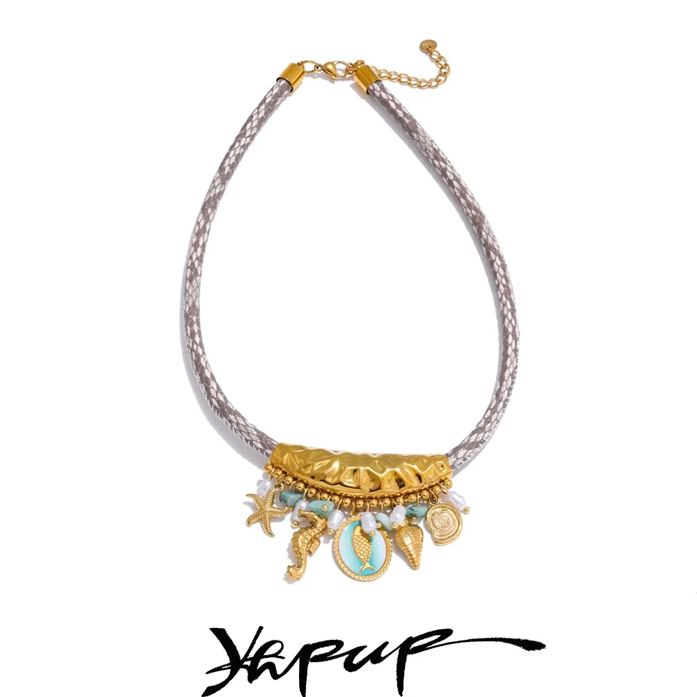 Yhpup Exclusive Design Handmade Jewelry Ocean Style Pearls Starfish Shell Fish Drop Necklace Exquisite Stainless Steel Jewelry
Yhpup Exclusive Design Handmade Jewelry Ocean Style Pearls Starfish Shell Fish Drop Necklace Exquisite Stainless Steel Jewelry