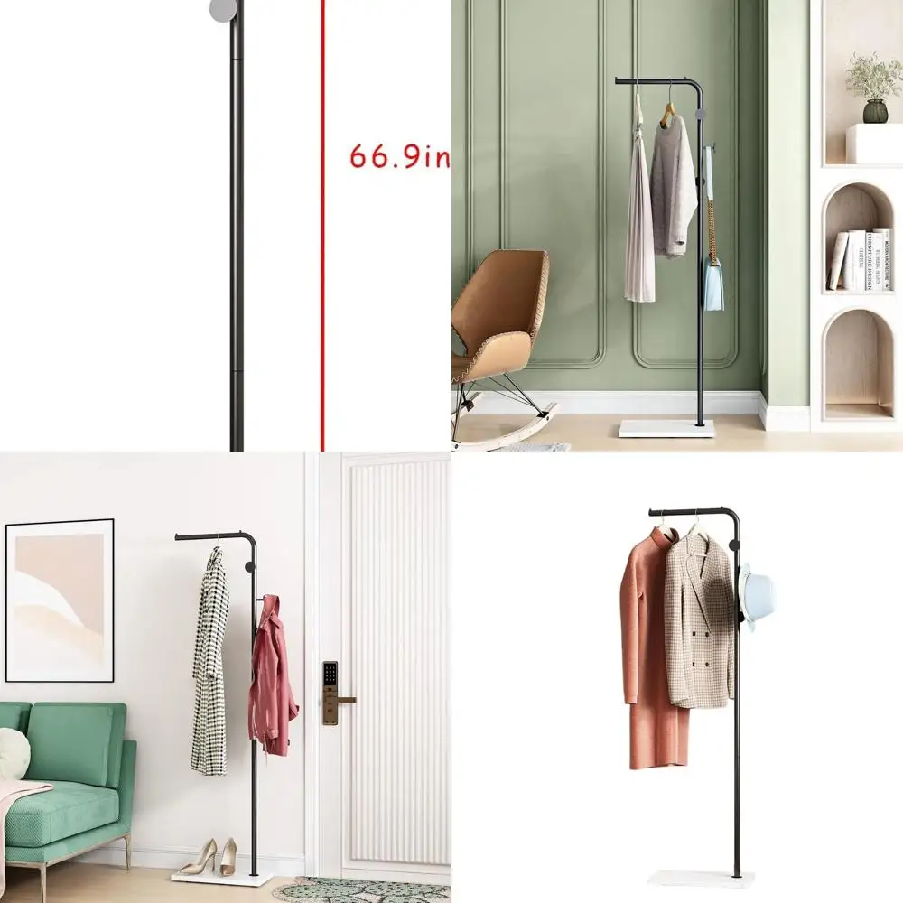 Freestanding White Base Black Coat Rack with 3 Hooks for Entryway, L-Shaped Hanger for Jackets, Hats, and Clothes
Freestanding White Base Black Coat Rack with 3 Hooks for Entryway, L-Shaped Hanger for Jackets, Hats, and Clothes