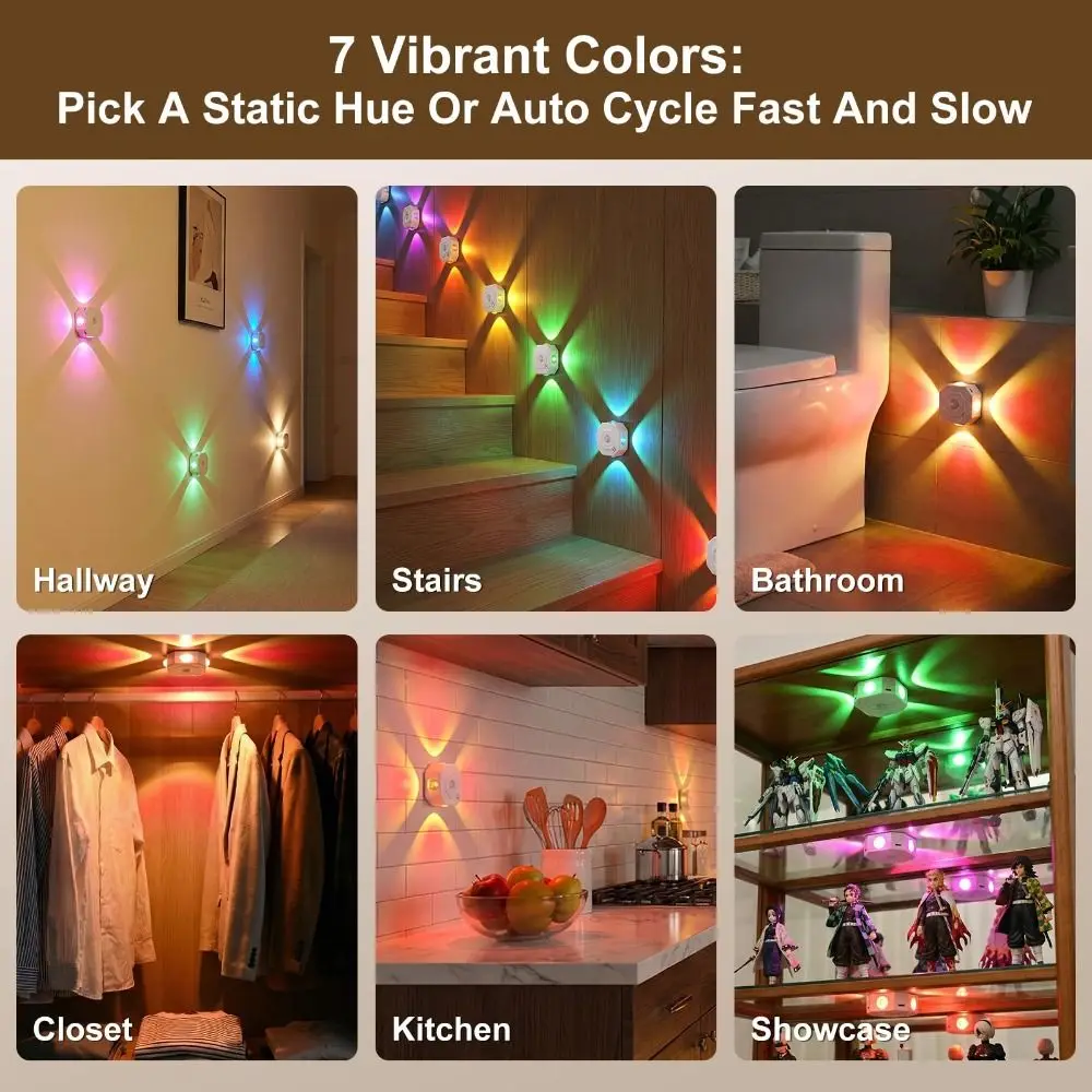 USB Rechargeable RGB Gradient Night Light RGB 3 Colors Human Body Detection Rechargeable Wall Lamp Wall Mounted 4 Head Dimmable
USB Rechargeable RGB Gradient Night Light RGB 3 Colors Human Body Detection Rechargeable Wall Lamp Wall Mounted 4 Head Dimmable