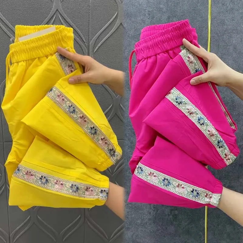 Pants Women's 2025 New Summer Ice Silk Quick-Drying Embroidery Breathable Sun Protection Loose All-match Sports Pants Lady
Pants Women's 2025 New Summer Ice Silk Quick-Drying Embroidery Breathable Sun Protection Loose All-match Sports Pants Lady