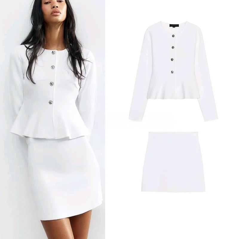 High Waist Knitted Slim Fit Jaet Long Sve round Ne Skirt Set Chinese Production Spring Faion Women's Ensemble 
High Waist Knitted Slim Fit Jaet Long Sve round Ne Skirt Set Chinese Production Spring Faion Women's Ensemble