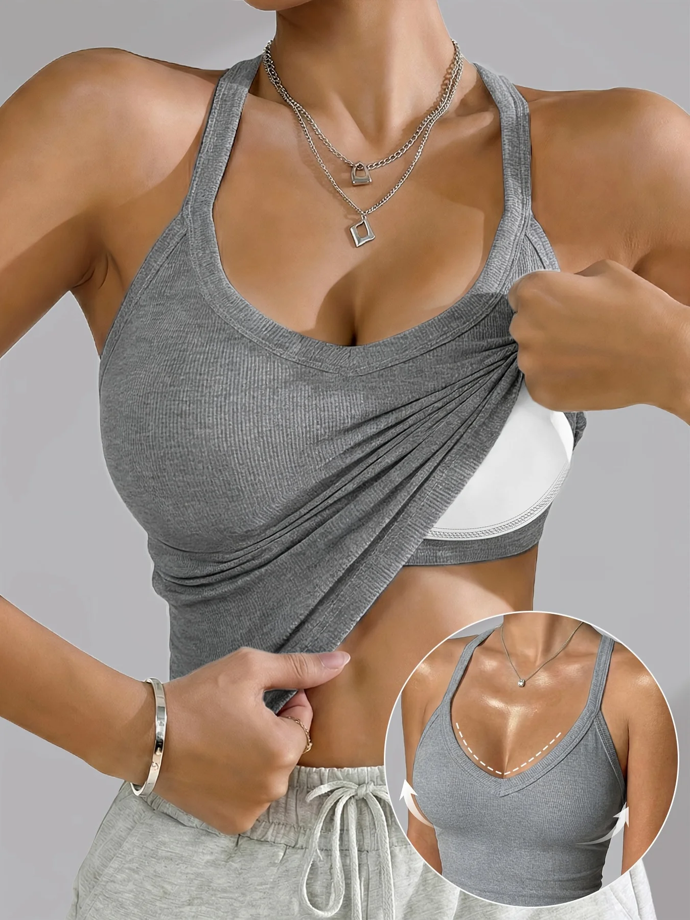 Women's Ribbed I-back Vest with Built-in Bra Pads, No Need to Wear a Bra, Gathers and Supports to Prevent Sagging, Can Be Worn
Women's Ribbed I-back Vest with Built-in Bra Pads, No Need to Wear a Bra, Gathers and Supports to Prevent Sagging, Can Be Worn