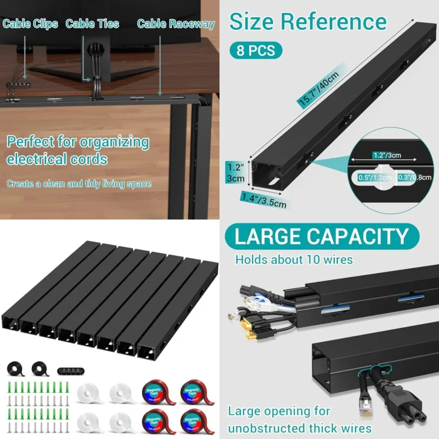 Cable Raceway - Magnetic Cable Management Under Desk with Upgraded Aesthetic Large Hole, Cord Organizer Kit for Hiding Computer
Cable Raceway - Magnetic Cable Management Under Desk with Upgraded Aesthetic Large Hole, Cord Organizer Kit for Hiding Computer