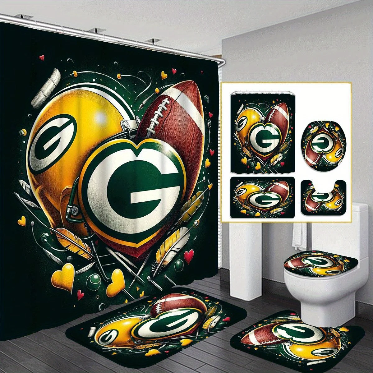 Набор из четырех предметов для ванной комнаты Green Bay Packers — водонепроницаемая занавеска для душа Sports-Themed для полного набора для ванной комнаты
Набор из четырех предметов для ванной комнаты Green Bay Packers — водонепроницаемая занавеска для душа Sports-Themed для полного набора для ванной комнаты