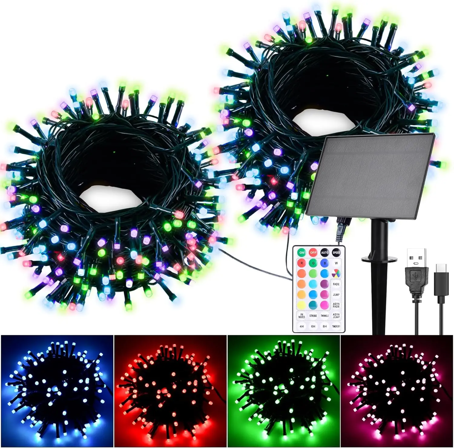 Солнечные гирлянды 80 футов, 200 светодиодов RGB с изменением цвета, с пультом ДУ, водонепроницаемые уличные гирлянды для декора патио и сада
Солнечные гирлянды 80 футов, 200 светодиодов RGB с изменением цвета, с пультом ДУ, водонепроницаемые уличные гирлянды для декора патио и сада