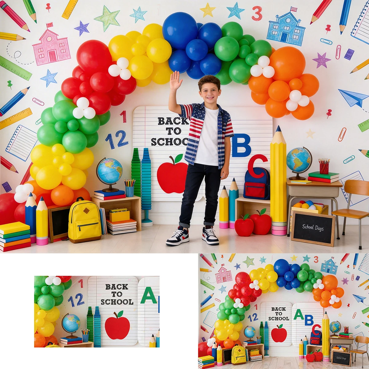 Back to School Backgrounds Balloons Cake Smash Photo Books Backpack for Kids First Day of School Shoots Classroom Party Backdrop
Back to School Backgrounds Balloons Cake Smash Photo Books Backpack for Kids First Day of School Shoots Classroom Party Backdrop