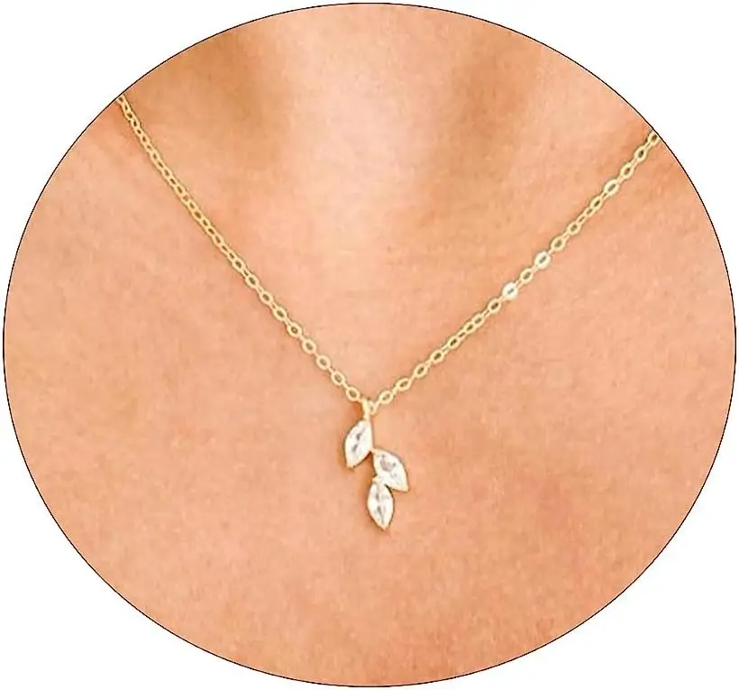 Delicate 14k Gold Plated Leaf Pendant Necklace Layered CZ Simple Choker Trendy Jewelry Gift for Women
Delicate 14k Gold Plated Leaf Pendant Necklace Layered CZ Simple Choker Trendy Jewelry Gift for Women