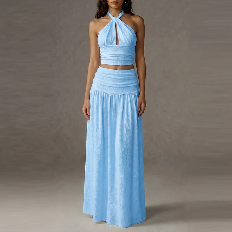 Sexy Hang Neck Off Backless Waist Club Party Outfit Elegant Strapless Vest+Skirt 2pc Set Temperament Solid Off Shoulder Fit Suit
Sexy Hang Neck Off Backless Waist Club Party Outfit Elegant Strapless Vest+Skirt 2pc Set Temperament Solid Off Shoulder Fit Suit