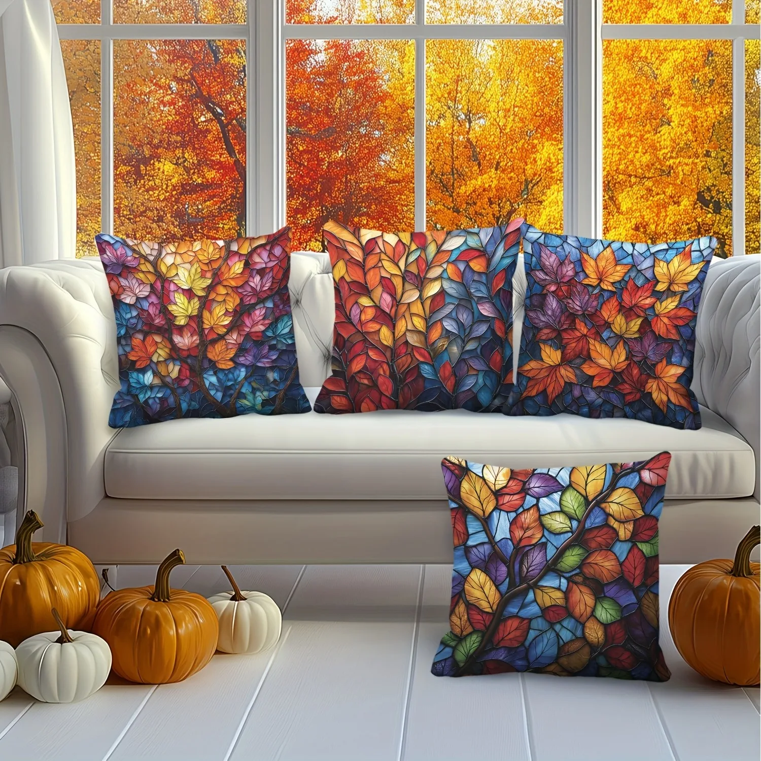 4Pcs Festive Leaf Pillow Covers Stained Glass Inspired Multicolor Autumn Vibe 18x18 Patio Porch Sofa Living Room Outdoor Decor
4Pcs Festive Leaf Pillow Covers Stained Glass Inspired Multicolor Autumn Vibe 18x18 Patio Porch Sofa Living Room Outdoor Decor