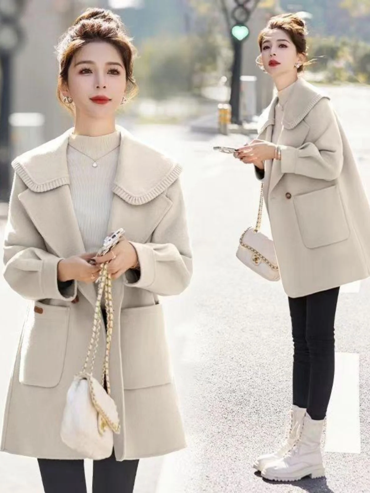 Wool Blend Coats Womens Woolen Coat Black Women Fall Satin Pastoral Buckled Lantern Sleeve Tartan Patchwork Sided Snap Closure
Wool Blend Coats Womens Woolen Coat Black Women Fall Satin Pastoral Buckled Lantern Sleeve Tartan Patchwork Sided Snap Closure