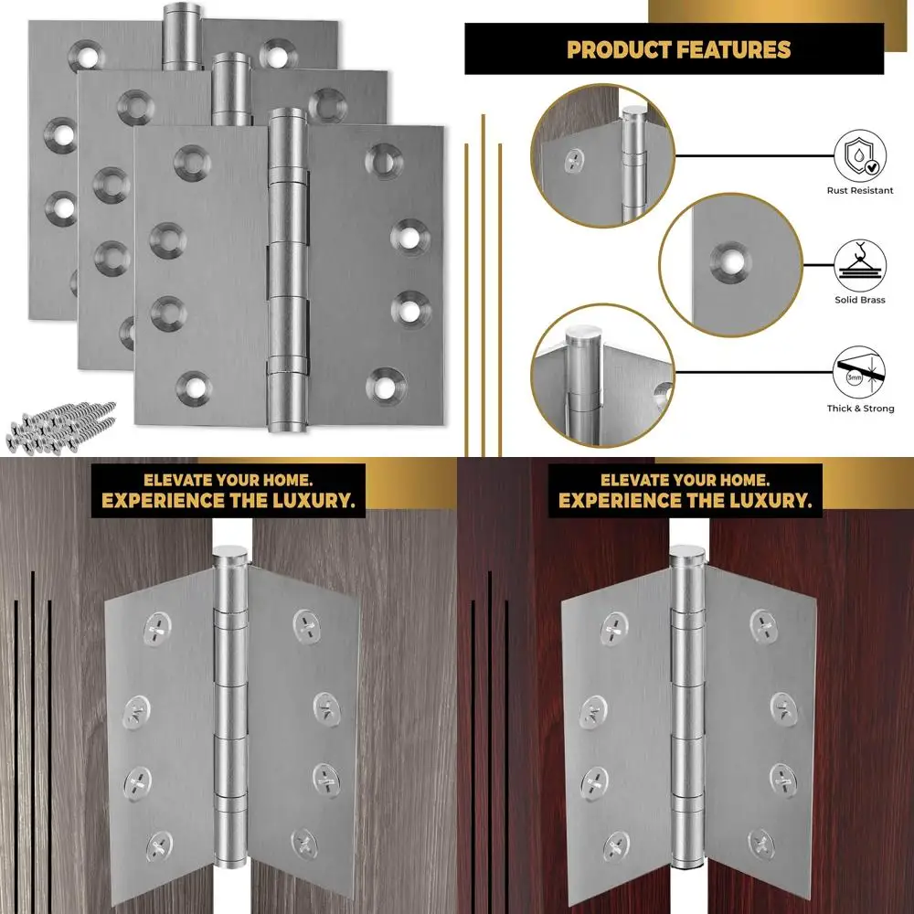Heavy Duty Solid Brass Ball Bearing Hinges, Matte Silver Finish, 4x4 Inch, Set of 3, Satin Nickel Look for Durability and Style
Heavy Duty Solid Brass Ball Bearing Hinges, Matte Silver Finish, 4x4 Inch, Set of 3, Satin Nickel Look for Durability and Style