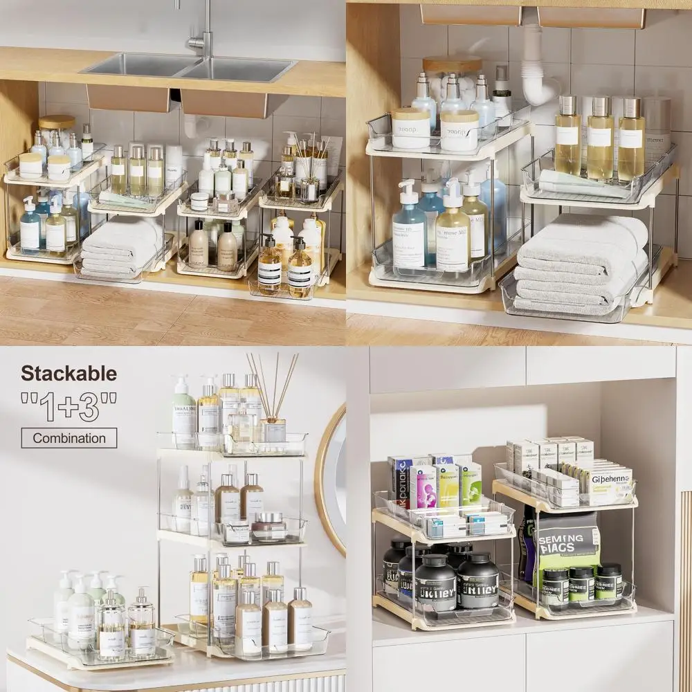 2-Tier Multi-Pose Under Sink Organizers, Stackable Pantry Storage, Pull-Out Medicine Cabinet with Adjustable Dividers, Beige, 4-
2-Tier Multi-Pose Under Sink Organizers, Stackable Pantry Storage, Pull-Out Medicine Cabinet with Adjustable Dividers, Beige, 4-