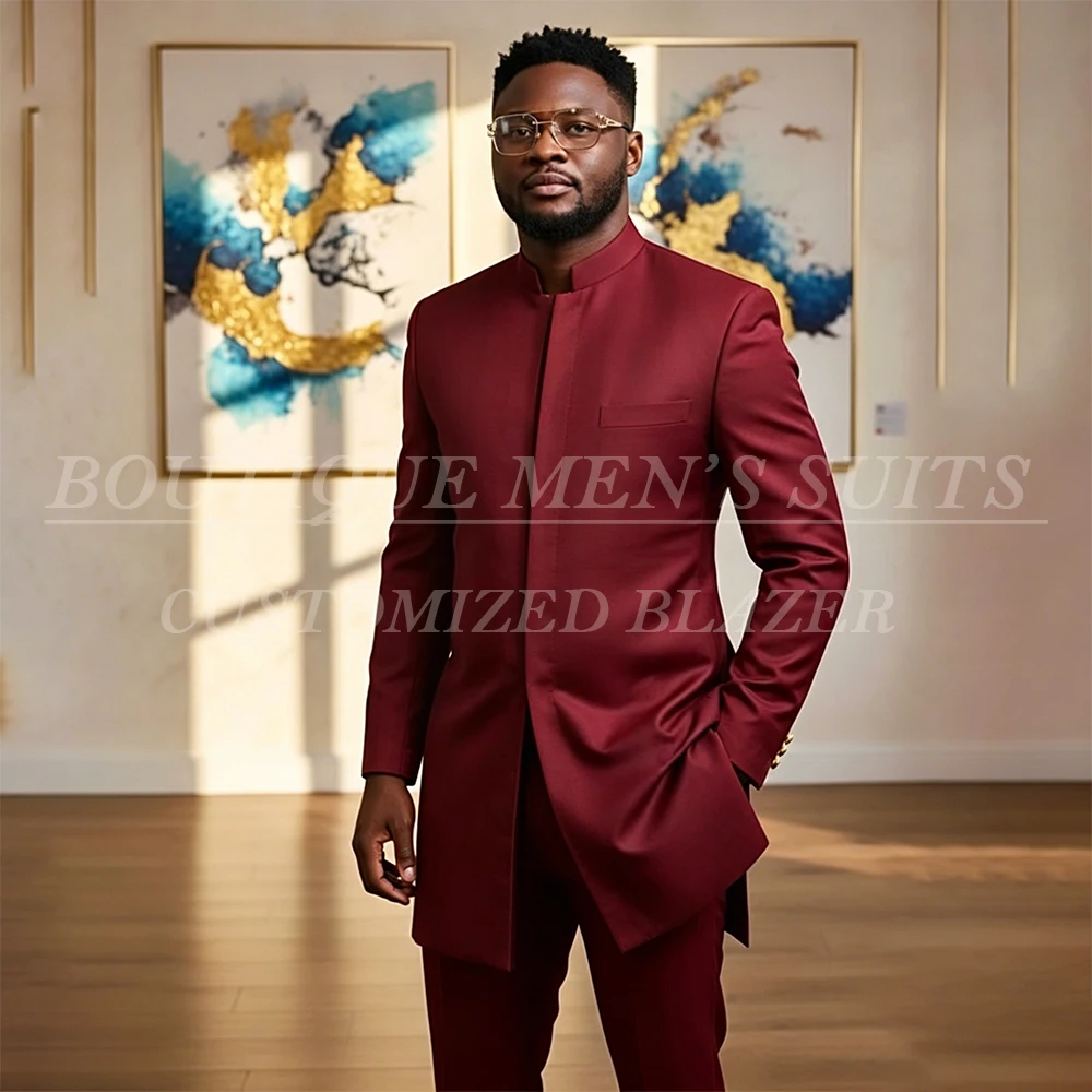 Formal Men's Burgundy Suits High Quality Safari Jodhpuri Suit Fashion Hidden Button 2 Piece Jacket Pants Costume Homme 2026
Formal Men's Burgundy Suits High Quality Safari Jodhpuri Suit Fashion Hidden Button 2 Piece Jacket Pants Costume Homme 2026