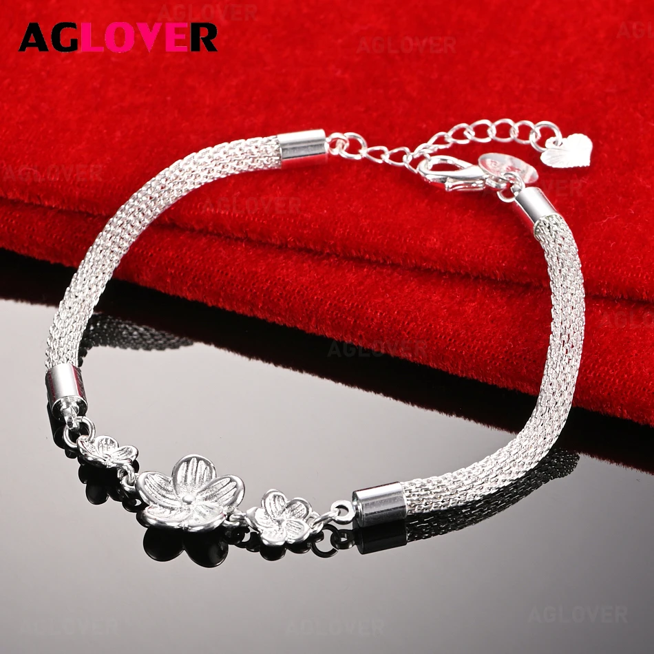 AGLOVER 925 Sterling Silver Hollow Fine Mesh Small Floral Bracelet Charming Woman Wedding Party Jewelry
AGLOVER 925 Sterling Silver Hollow Fine Mesh Small Floral Bracelet Charming Woman Wedding Party Jewelry