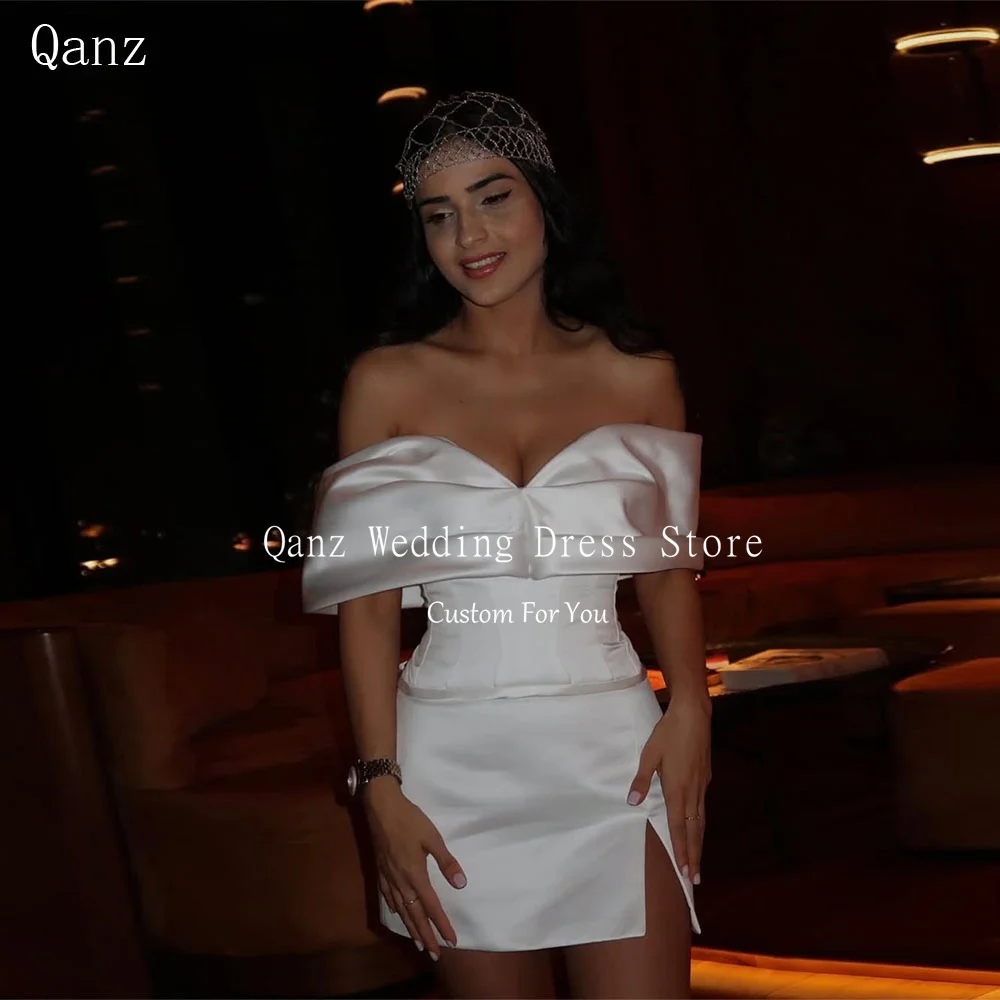 Qanz Simple Short White Satin Wedding Dress Off The Shoulder Vestidos De Novia Mini Lace Up Back Robe De Mariée Customized
Qanz Simple Short White Satin Wedding Dress Off The Shoulder Vestidos De Novia Mini Lace Up Back Robe De Mariée Customized