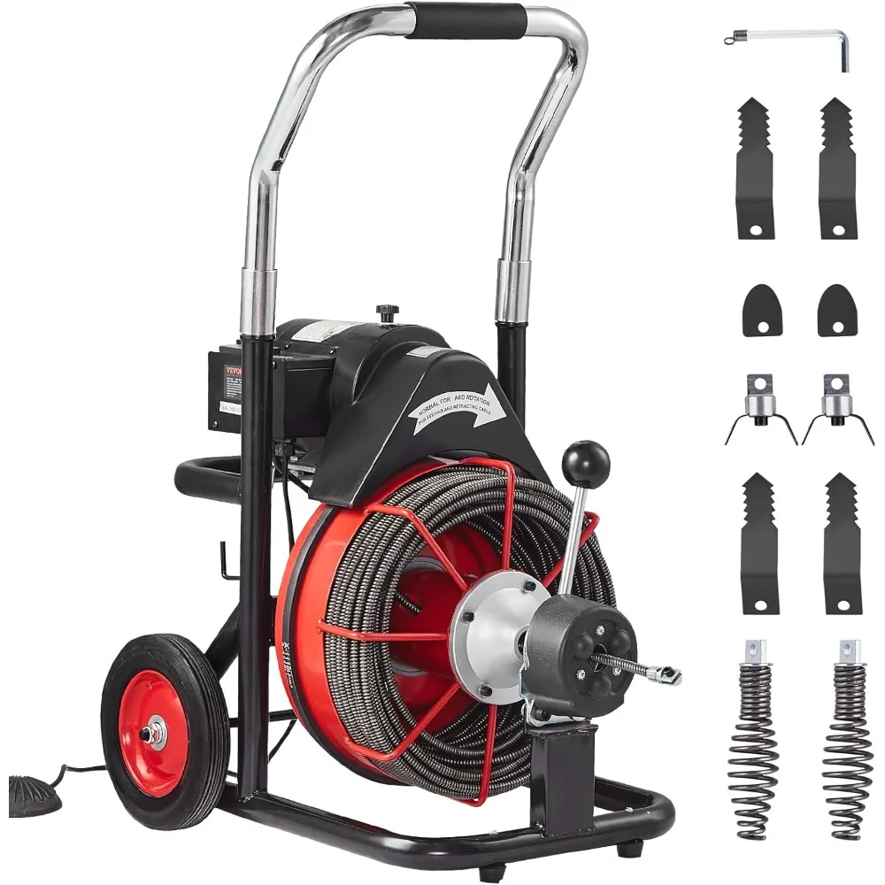 Drain Cleaner Machine 100FT x 3/8 Inch, Auto Feed Sewer Snake Auger on Wheels for 2" to 4" Pipes
Drain Cleaner Machine 100FT x 3/8 Inch, Auto Feed Sewer Snake Auger on Wheels for 2" to 4" Pipes