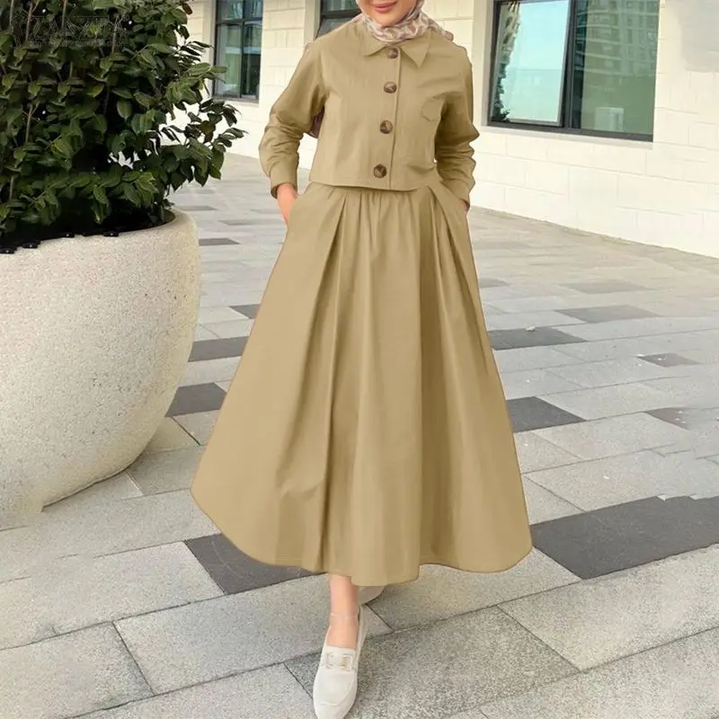 ZANZEA Muslim Fashion Womens Skirt Suits Long Sleeve Shirt & A-Line Midi Skirt 2 Pieces Sets Islamic Loose Solid Color Outfits
ZANZEA Muslim Fashion Womens Skirt Suits Long Sleeve Shirt & A-Line Midi Skirt 2 Pieces Sets Islamic Loose Solid Color Outfits