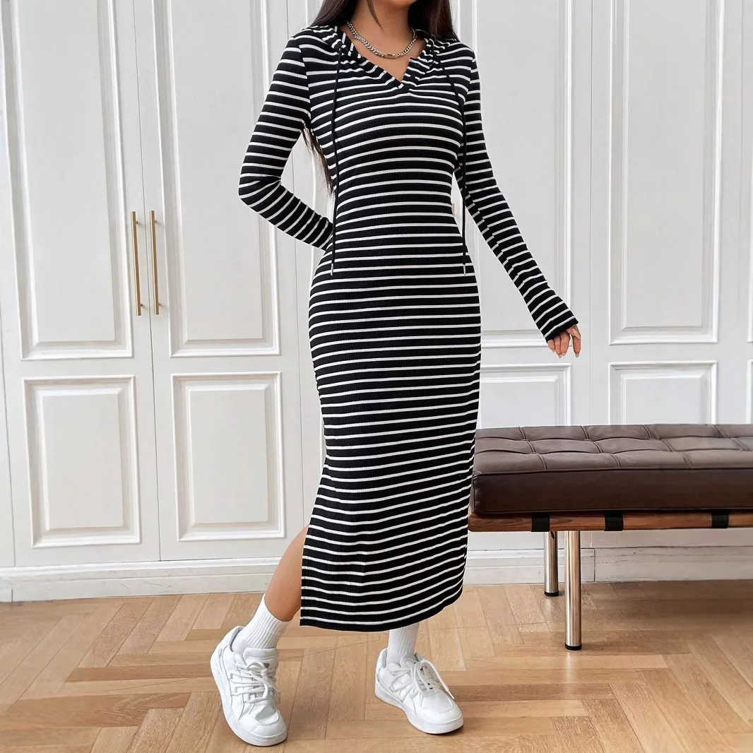 2024 autumn and winter new women's fashion slim-fitting hooded long-sleeved striped split-ended dress women's bodycon dress
2024 autumn and winter new women's fashion slim-fitting hooded long-sleeved striped split-ended dress women's bodycon dress