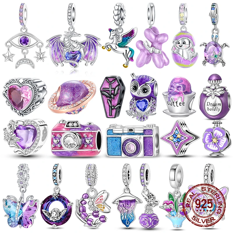 925 Sterling Silver Classic Purple Heart Shape Dragon Pegasus Butterfly Charms Beads Fit 3mm Original Bracelet DIY Jewelry Gift
925 Sterling Silver Classic Purple Heart Shape Dragon Pegasus Butterfly Charms Beads Fit 3mm Original Bracelet DIY Jewelry Gift